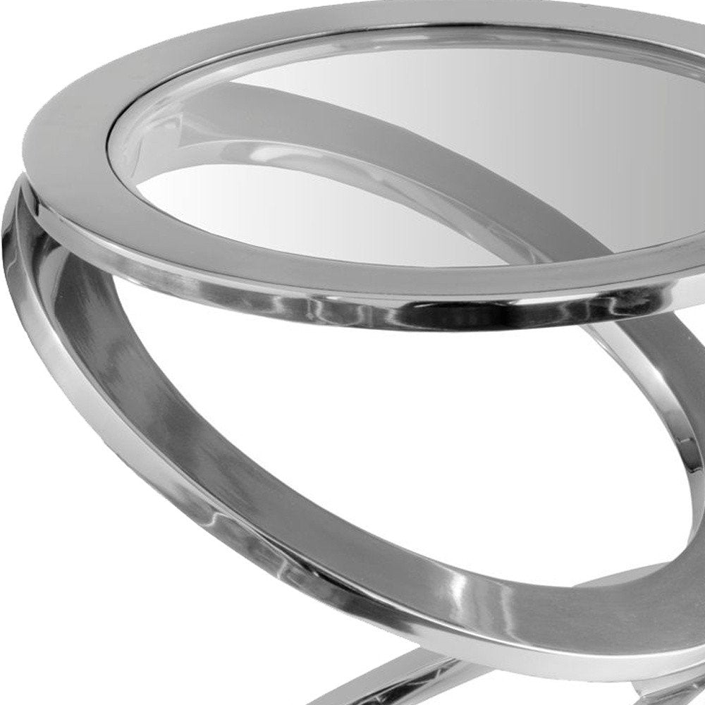 17" Silver And Clear Glass and Aluminum Round Abstract End Table