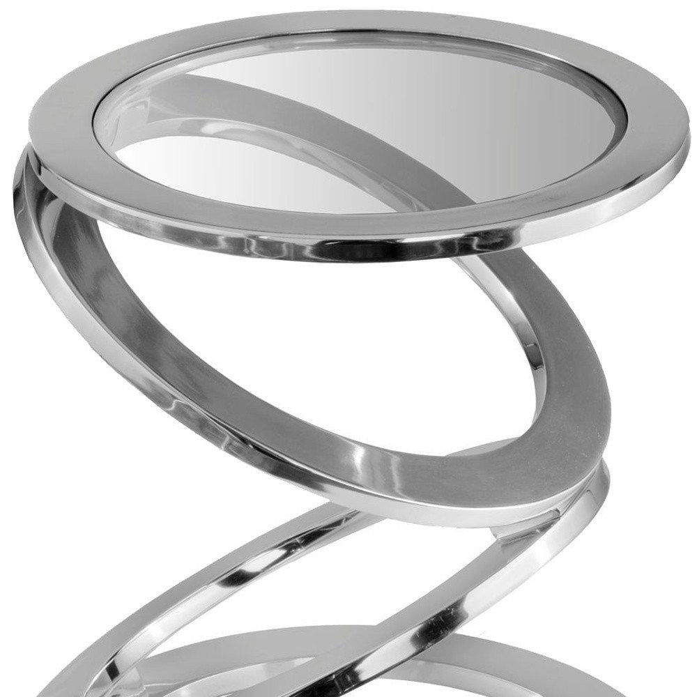 17" Silver And Clear Glass and Aluminum Round Abstract End Table
