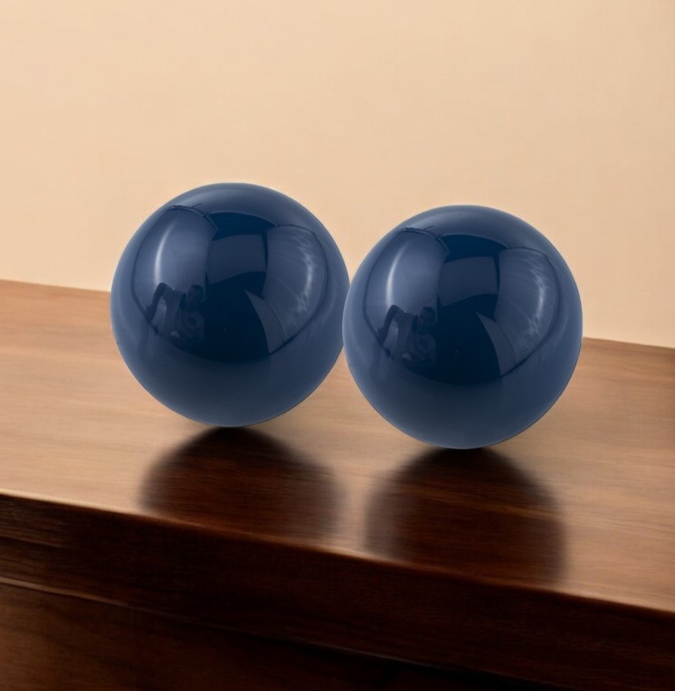 Set of Two Silver Buffed Aluminum Decorative Orb Tabletop Sculpture