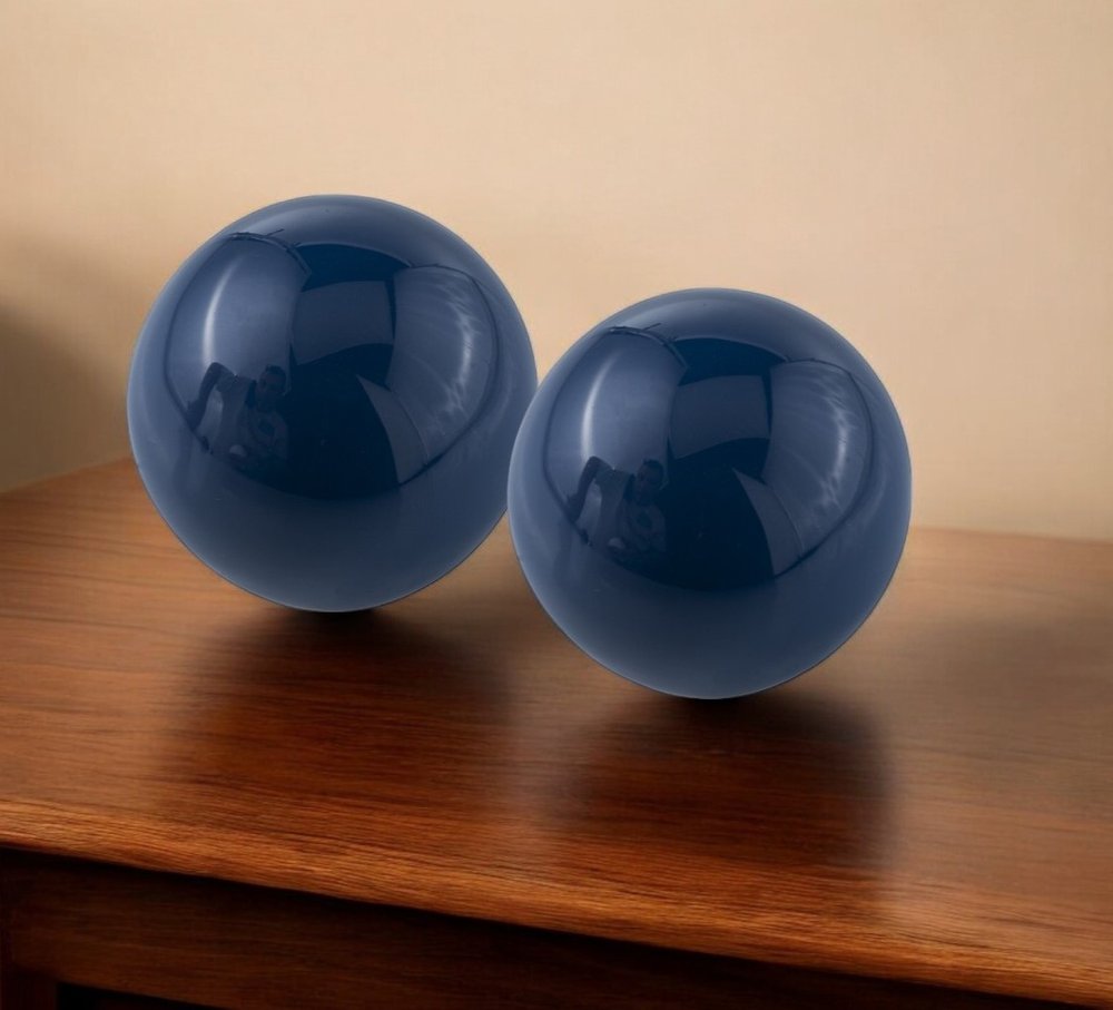 Set of Two Silver Buffed Aluminum Decorative Orb Tabletop Sculpture