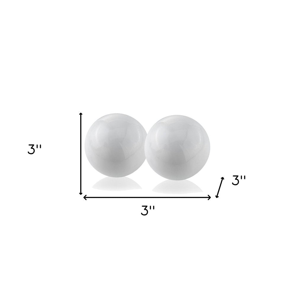 Set of Two Silver Buffed Aluminum Decorative Orb Tabletop Sculpture