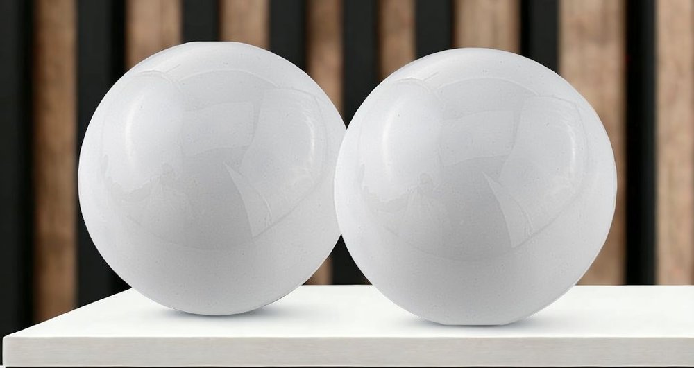 Set of Two Silver Buffed Aluminum Decorative Orb Tabletop Sculpture