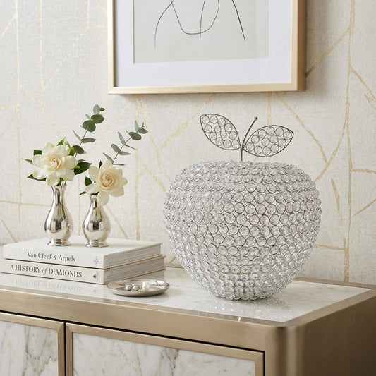 14" Silver Faux Crystal Apple Sculpture
