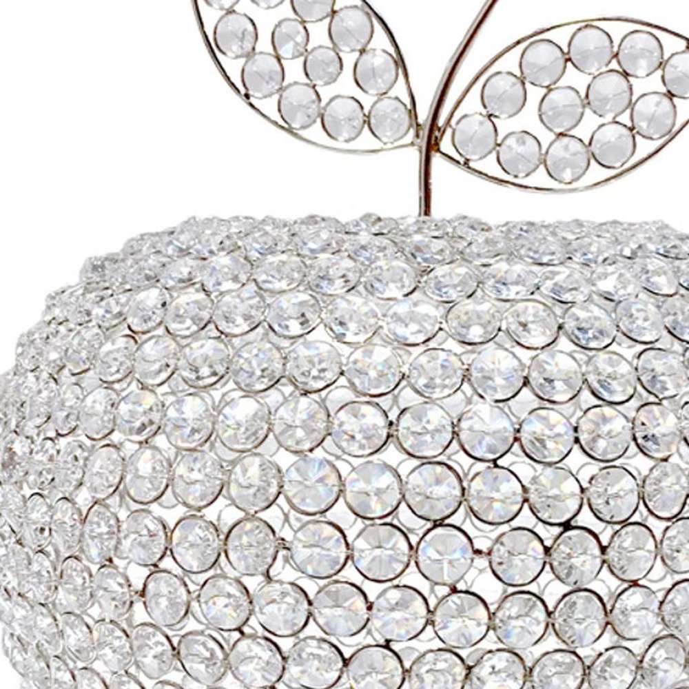 14" Silver Faux Crystal Apple Sculpture