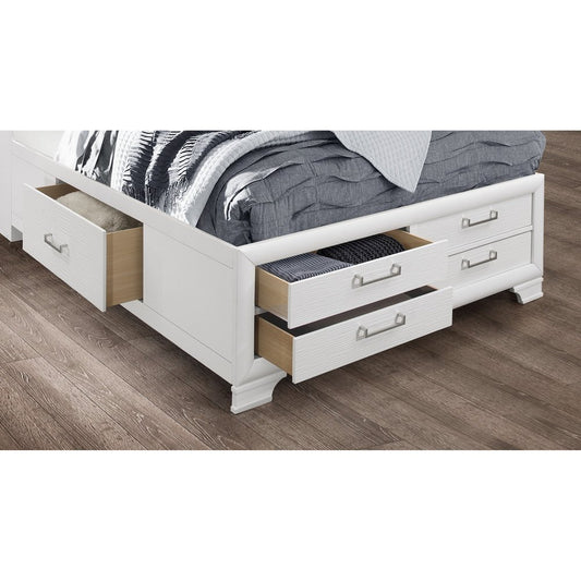 White Solid Wood Lighted King Bed Frame With Drawers