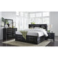 Black Solid Wood Queen Bed Frame With Eight Drawers