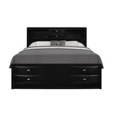 Black Carved Abstract Solid Wood King Bed Frame With Drawers