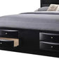 Black Carved Abstract Solid Wood King Bed Frame With Drawers