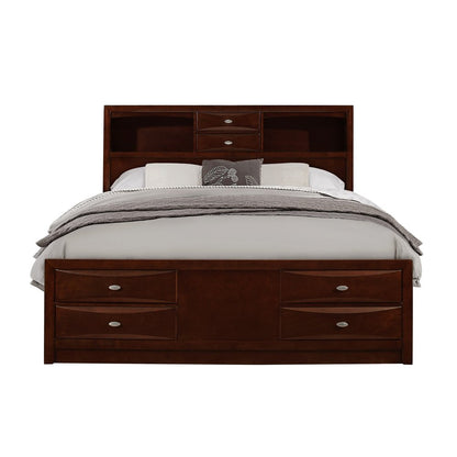 Merlot Solid Wood Queen Bed Frame With Eight Drawers