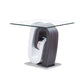 23" White Gray And Clear Glass and Wood Square Pedestal End Table