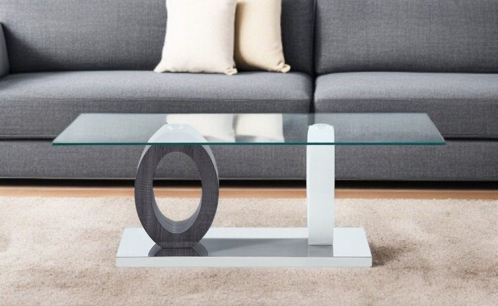 47" Clear And White and Gray Glass Coffee Table
