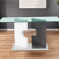 36" Clear And Gray Glass And Stainless Steel Double Pedestal Base Dining Table