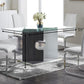 36" Clear And Gray Glass And Stainless Steel Double Pedestal Base Dining Table