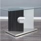 36" Clear And Gray Glass And Stainless Steel Double Pedestal Base Dining Table
