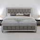 Silver Tufted Linen Upholstered Full Bed Frame with Nailhead Trim With No