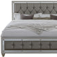 Silver Wood And Tufted Linen Queen Bed Frame With Nailhead Trim