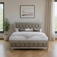 Silver Wood And Tufted Linen Queen Bed Frame With Nailhead Trim