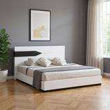 Gray and White Wood And Linen King Bed Frame