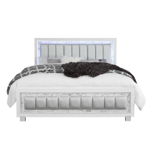 White Faux Leather Upholstered Full Bed Frame With No
