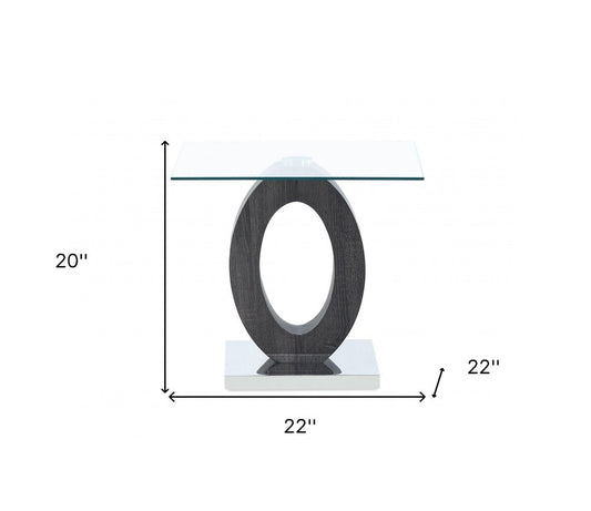 20" White, Grey And Clear Glass Oval End Table