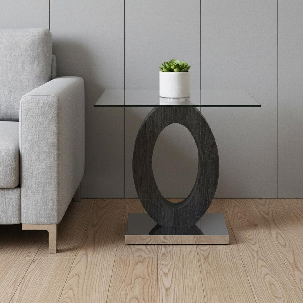 20" White, Grey And Clear Glass Oval End Table