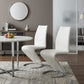 Set of Two White and Silver Upholstered Faux Leather Dining Parsons Chairs