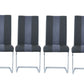Set of Four Gray and Silver Upholstered Faux Leather Dining Side Chairs