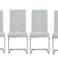 Set of Four White and Silver Upholstered Faux Leather Dining Side Chairs