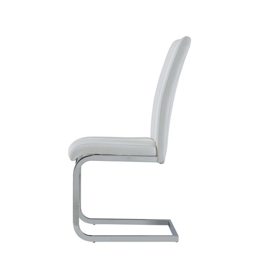 Set of Four White and Silver Upholstered Faux Leather Dining Side Chairs