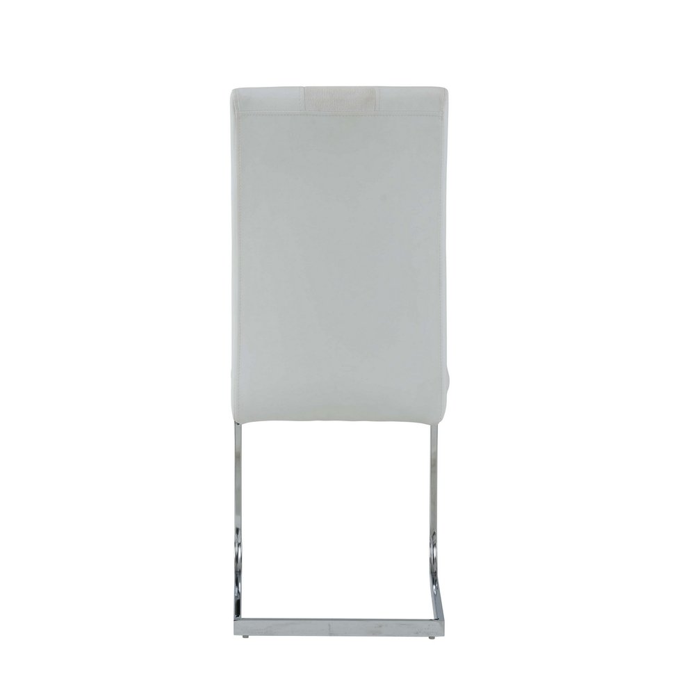 Set of Four White and Silver Upholstered Faux Leather Dining Side Chairs