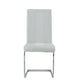 Set of Four White and Silver Upholstered Faux Leather Dining Side Chairs