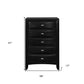 59" Black Solid Wood Mirrored Five Drawer Dresser