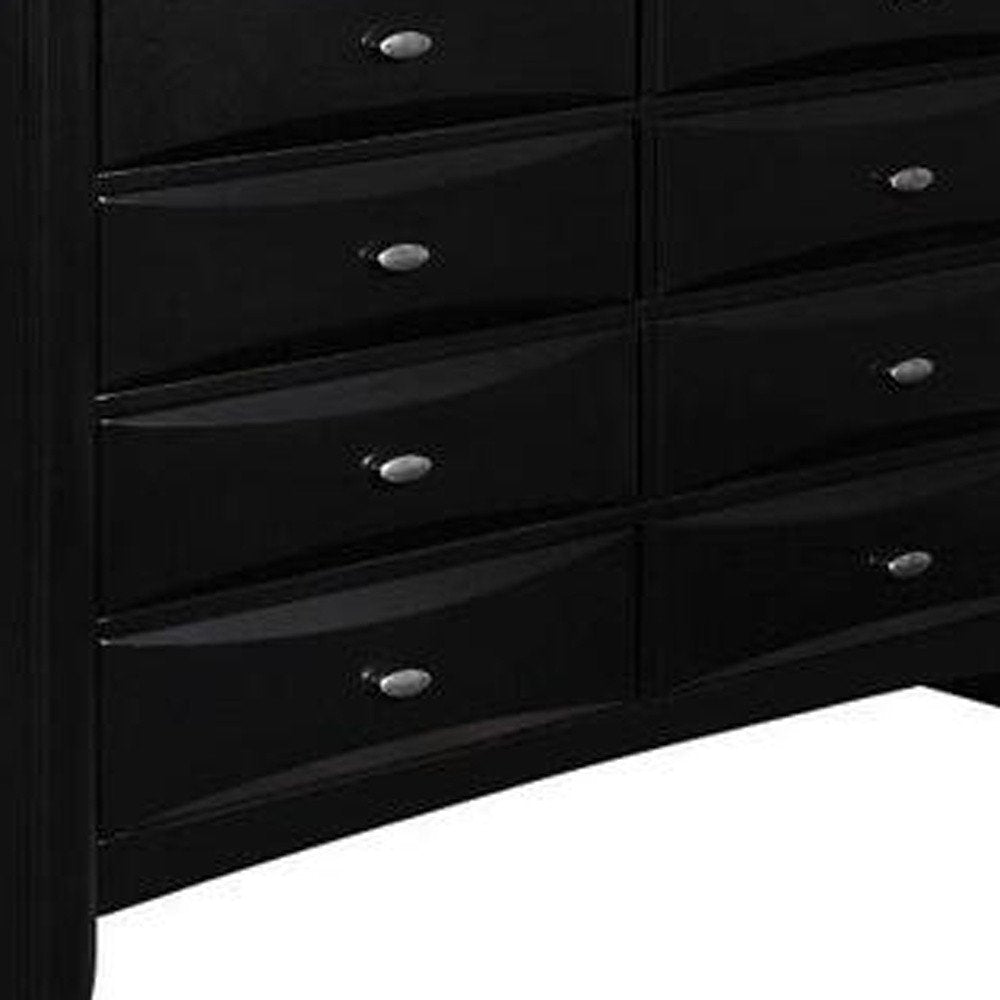 59" Black Solid Wood Mirrored Five Drawer Dresser