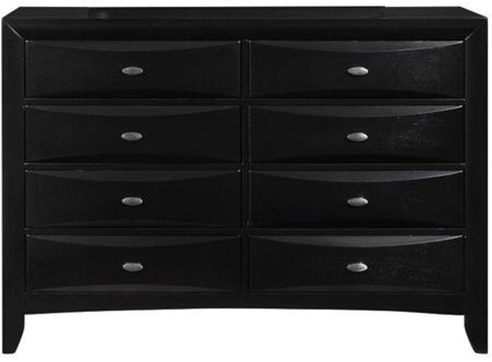 59" Black Solid Wood Mirrored Five Drawer Dresser