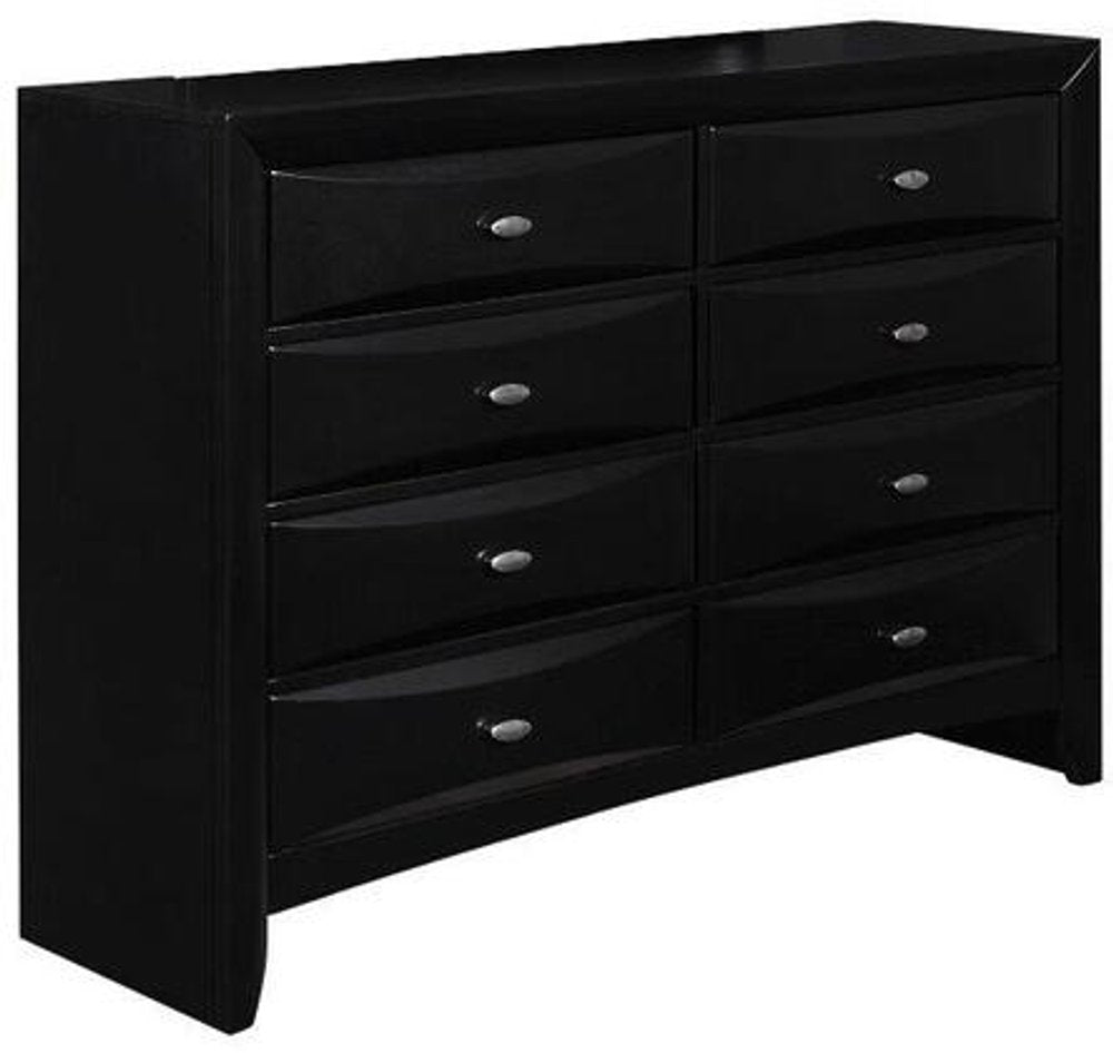 59" Black Solid Wood Mirrored Five Drawer Dresser