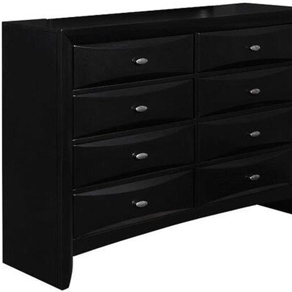 59" Black Solid Wood Mirrored Five Drawer Dresser