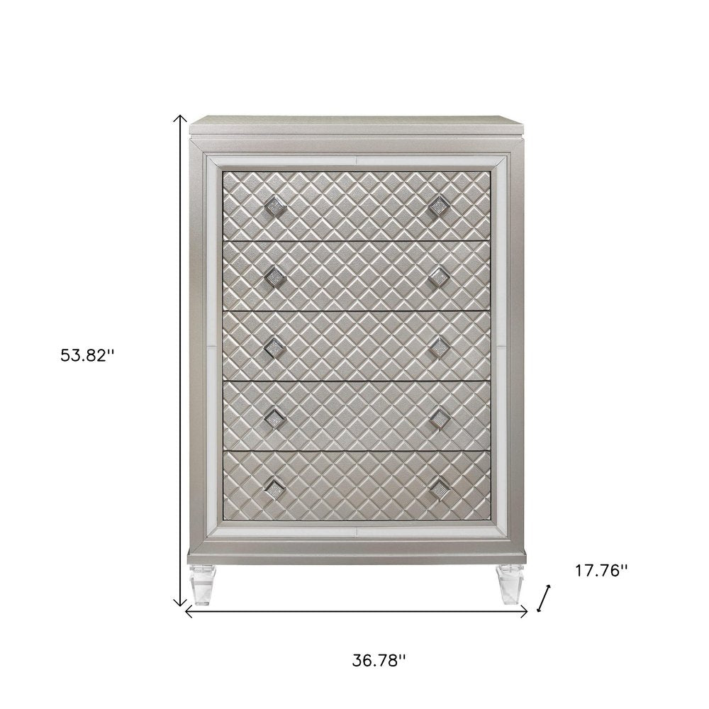 65" Champagne Solid Wood With Bling Six Drawer Double Dresser