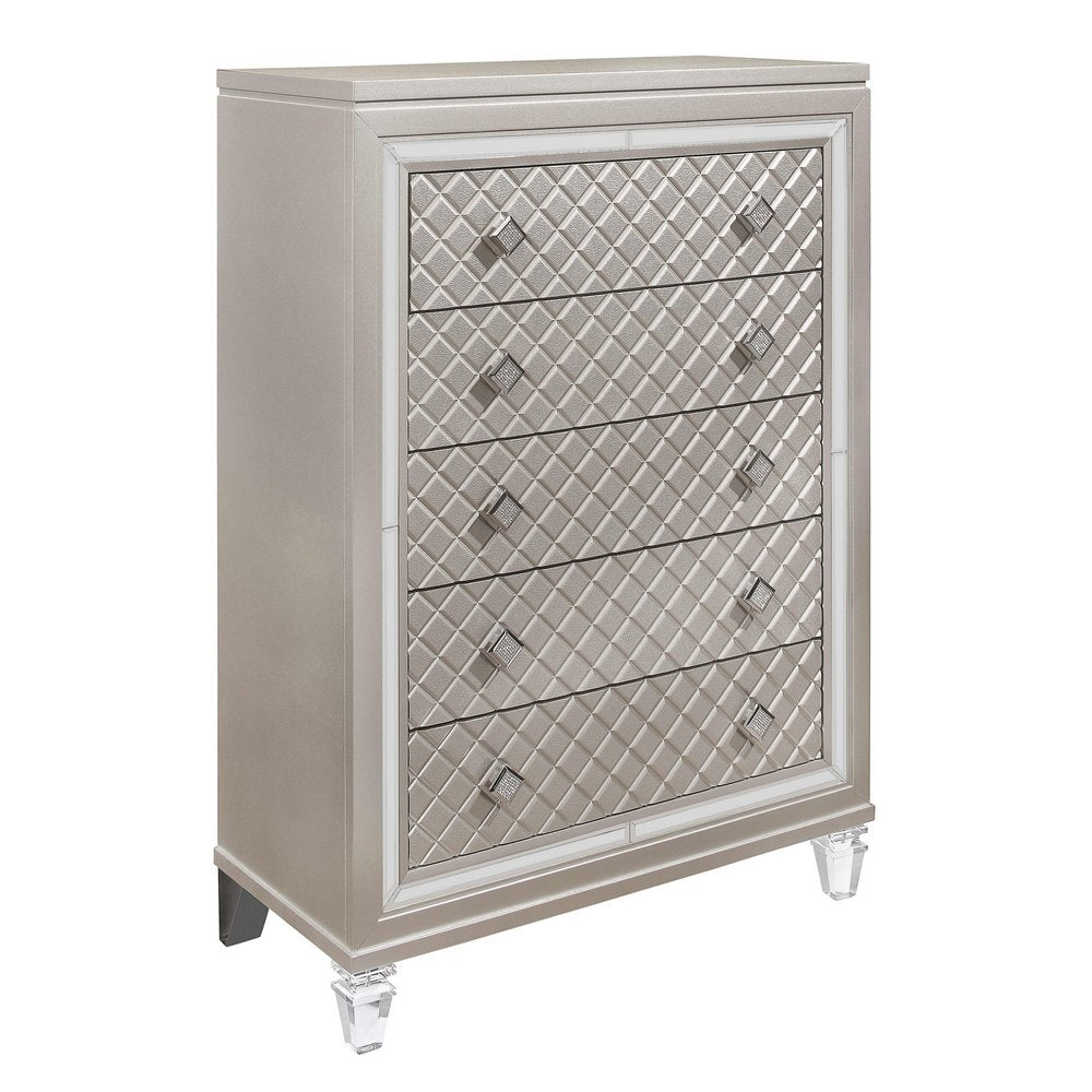 65" Champagne Solid Wood With Bling Six Drawer Double Dresser