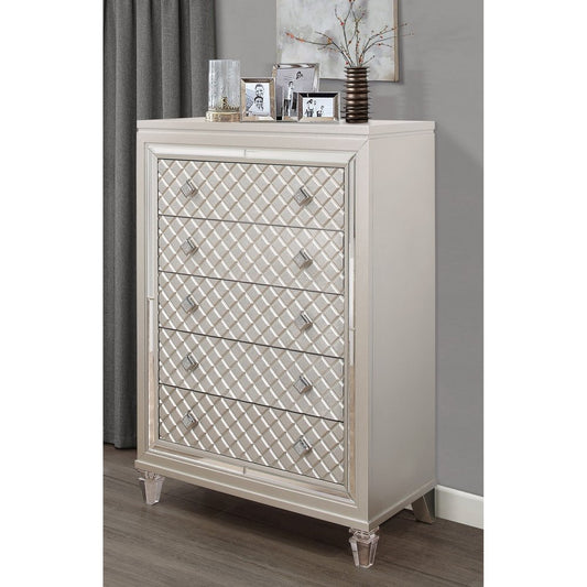 65" Champagne Solid Wood With Bling Six Drawer Double Dresser