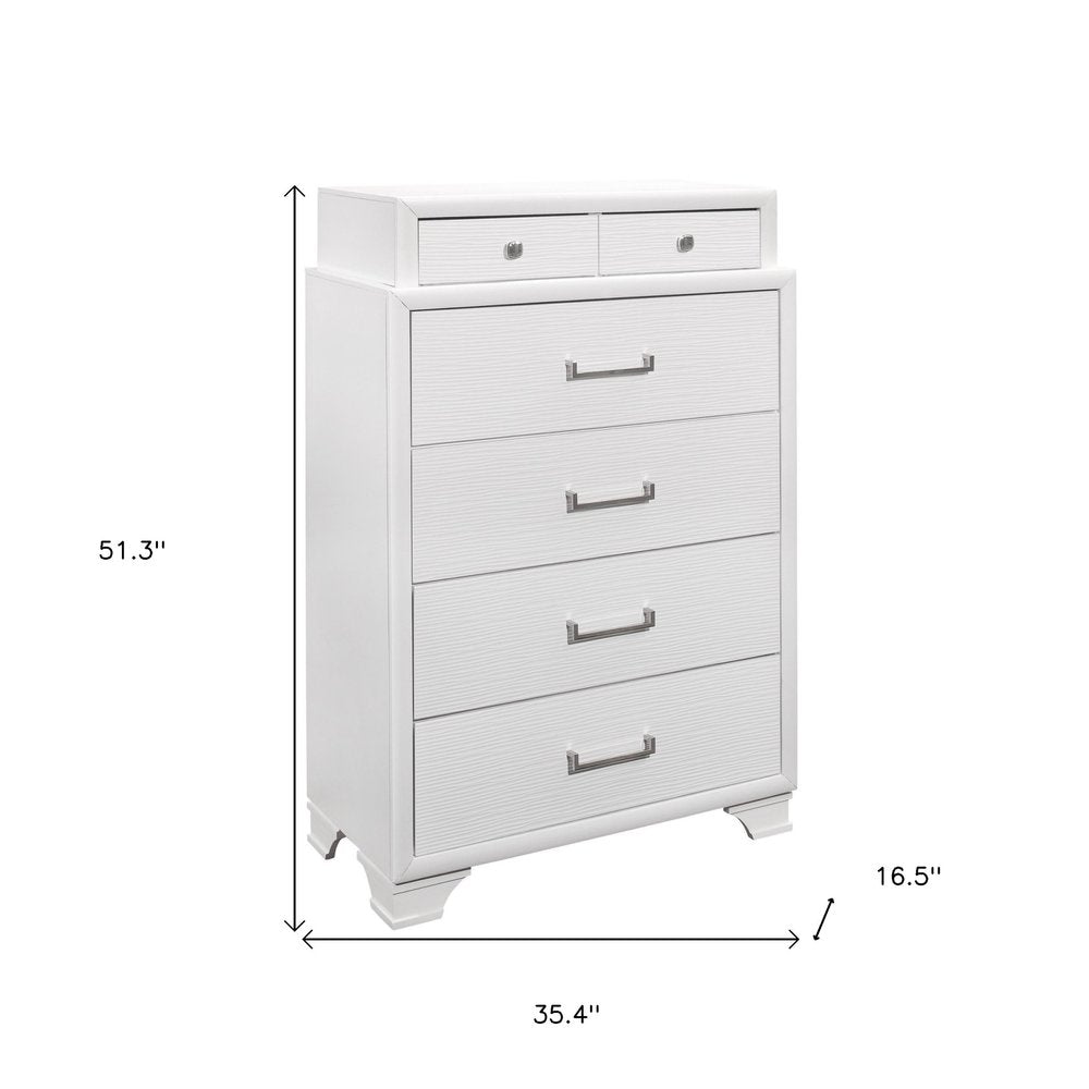 59" White Solid Wood Mirrored Nine Drawer