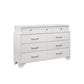 59" White Solid Wood Mirrored Nine Drawer