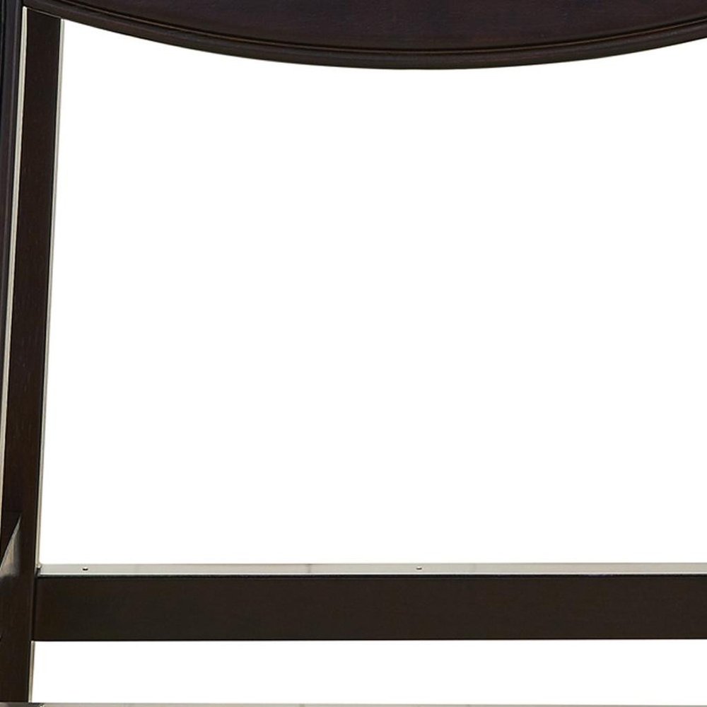 31" Tan and Espresso Faux Leather and Solid Wood Backless Counter Height Bar Chair