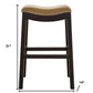 31" Tan And Espresso Faux Leather And Solid Wood Backless Counter Height Bar Chair