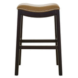 31" Tan And Espresso Faux Leather And Solid Wood Backless Counter Height Bar Chair