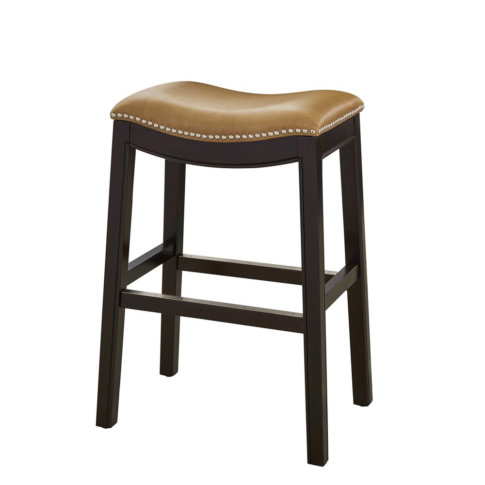 26" Tan And Espresso Solid Wood Backless Bar Height Bar Chair