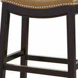 26" Tan And Espresso Solid Wood Backless Bar Height Bar Chair
