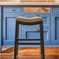 26" Tan and Espresso Solid Wood Backless Bar Height Bar Chair