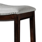 31" Gray And Espresso Faux Leather And Solid Wood Backless Bar Height Bar Chair