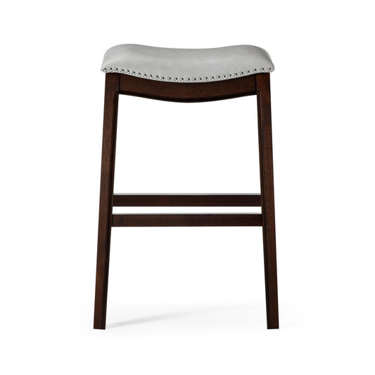31" Gray and Espresso Faux Leather and Solid Wood Backless Bar Height Bar Chair