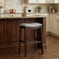 26" Gray And Espresso Faux Leather And Solid Wood Backless Counter Height Bar Chair